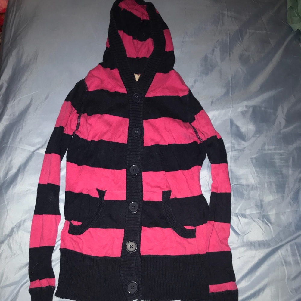 Arizona Jean and Co. Pink & Navy Blue Cardigan